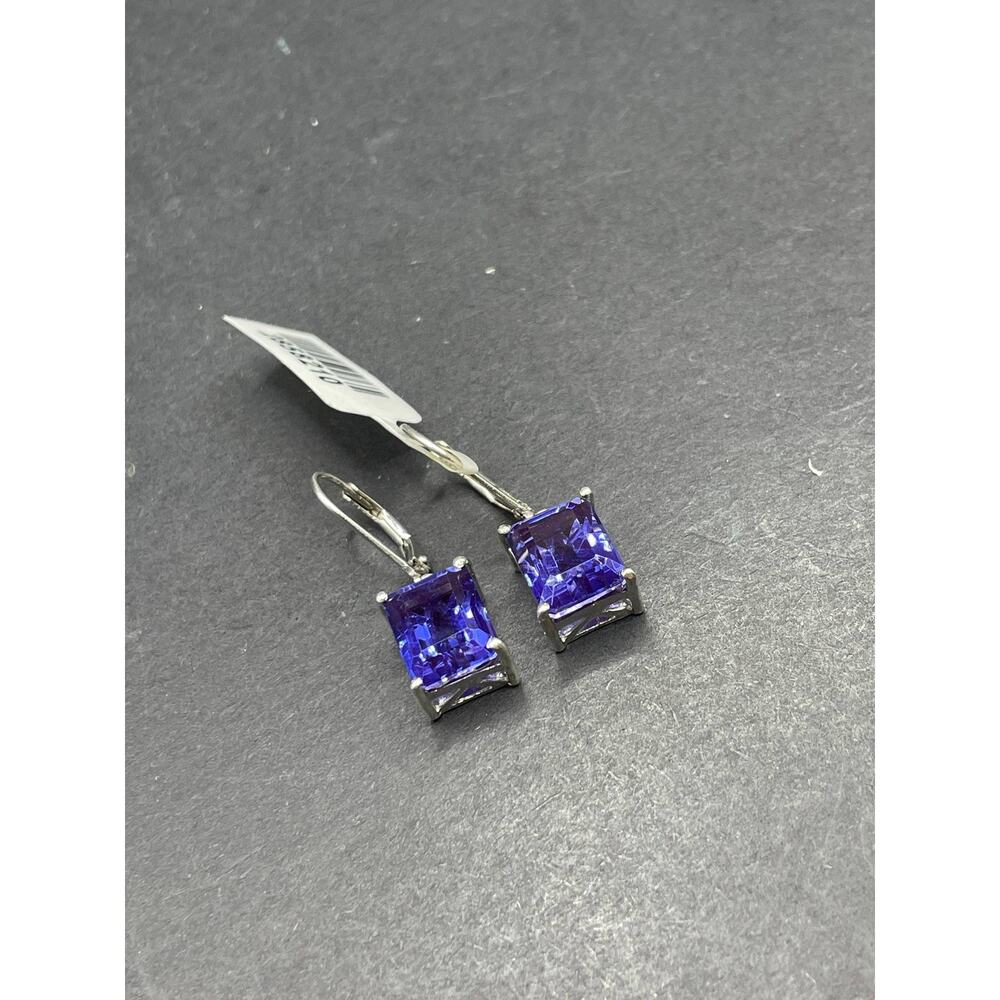 925 Sterling Silver Rectangle Dangle Earrings Blue Gemstone Leverback Jewelry - Picture 5 of 8